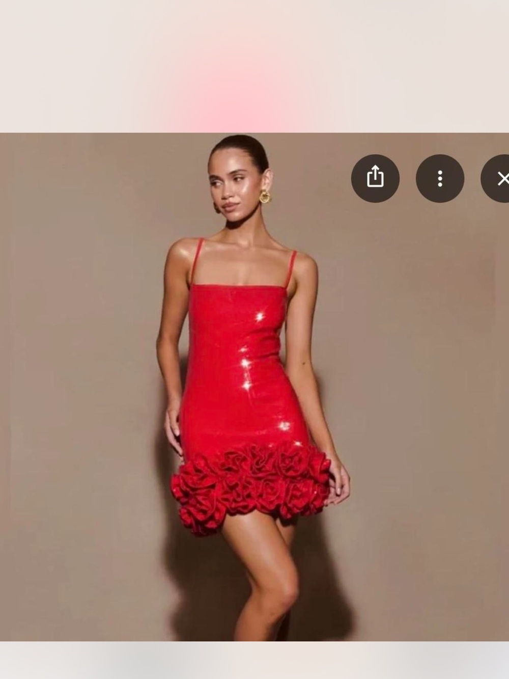 Meshki Red Spaghetti-Strap Mini Dress with Rosette Hem